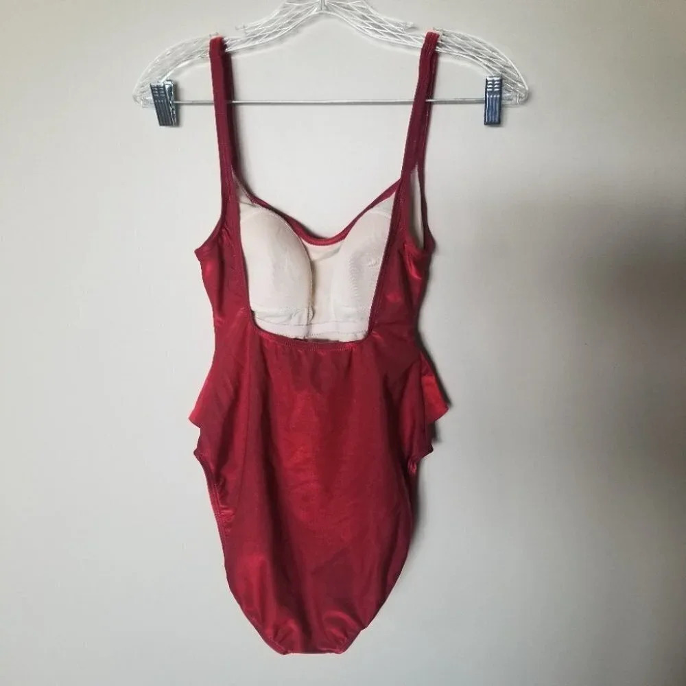 ANNE klein metallic red faux wrap one piece bathing suit - Picture 5 of 9